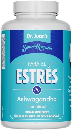 [BRSRMZI7ORYQE2D3] Santo Remedio Ashwagandha, Stress Support, Dietary Supplement, 1000 mg Per Serving, 180 Capsules, No Artificial Flavors, No Artificial Colors, Sugar & Sodium Free, Vegetarian