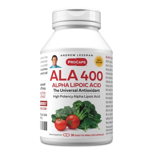 [BRSWECQ5DIFAK2TF] ANDREW LESSMAN Alpha Lipoic Acid ALA 400mg - 30 Capsules - The Universal Anti-Oxidant, Ultra-High Potency, No Additives