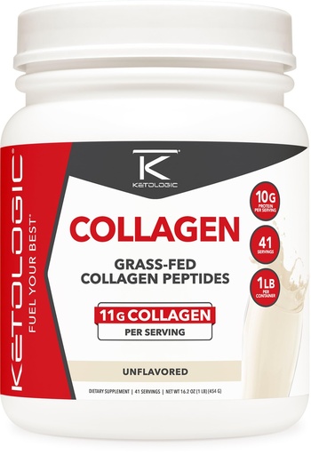 [BRSROBL6C4CQKALD] Ketologic Grass Fed Collagen Hydrolysate Powder (Unflavored) (1 LB) - 41 Servings, 11 G Collagen Per Serving, 10 G Protein Per Serving - Grass-fed Collagen Peptides
