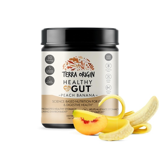 [BRSWGHYKPJ5BAELF] TERRA ORIGIN Healthy Gut Peach Banana | 30-Servings with L-Glutamine, Zinc, Glucosamine, Slippery Elm Bark, Marshmallow Root and More!