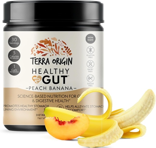 [BRSWGHYKPJ5BAELF] TERRA ORIGIN Healthy Gut Peach Banana | 30-Servings with L-Glutamine, Zinc, Glucosamine, Slippery Elm Bark, Marshmallow Root and More!