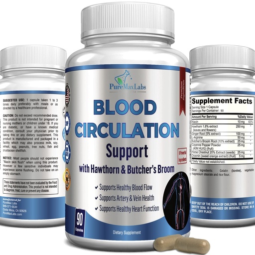 [BRSW2BQCAEMROAYU] YUMMYVITE Blood Circulation Supplement - with Hawthorn, Butchers Broom, Horse Chestnut, Arginine, Diosmin, Varicose Veins Treatment, Circulation Support - 90 Capsules