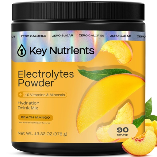 [BRSWYZICCIHWGAA2] KEY NUTRIENTS Multivitamin Electrolytes Powder No Sugar - Tropical Peach Mango Electrolyte Powder - Endurance & Energy Supplement - Hydration Powder - No Calories - 90 Servings - Made in USA