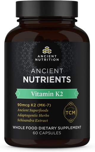 [BRSWGHADOQMWK232] Ancient Nutrition Vitamin K2 Supplement, K2-90mcg K2, Adaptogenic Herbs, Enzyme Activated, Supports Cardiovascular Function, Paleo & Keto Friendly, 60 Capsules
