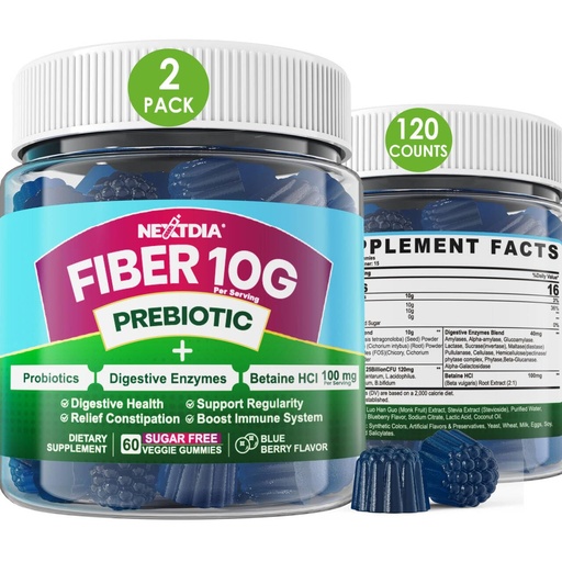 [BRSROCY2B4IGCE34] Fiber Gummies for Adults, Sugar Free 10g Prebiotic Fiber Supplement with Digestive Enzymes, Probiotics & 100mg Betaine for Digestive & Gut Health and Regulate Bowel Movement, Vegan, Gelatin Free,120ct