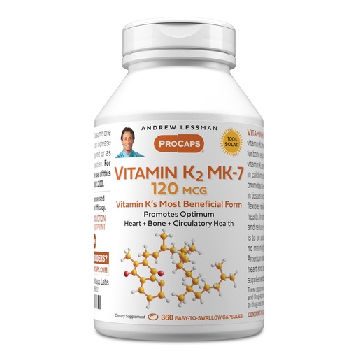 [BRSWGAQRBZ6AAC3F] ANDREW LESSMAN Vitamin K2 MK7 120 mcg 360 Softgels - Essential for Healthy Calcium Utilization, Promotes Optimum Skeletal, Heart and Arterial Health. No Additives. Small Easy to Swallow Softgels