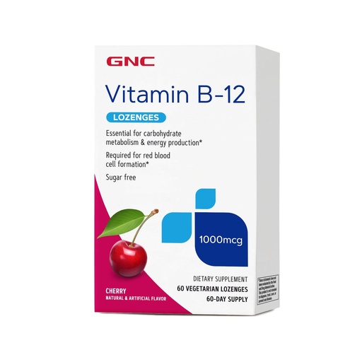 [BRSWYZALDENGCEL7] GNC Vitamin B-12 1000 mcg Lozenges, Cherry, 60 Lozenges, 60 Servings