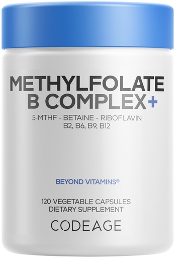 [BRSWYZQHCUMBU23V] Codeage Methylfolate B Complex Supplements - 5 MTHF, Methylcobalamin 1000mcg Methylated Vitamin B12, Riboflavin, Betaine, Vitamins B6, Methylation Cycle MTHFR - 2 Months - 120 Capsules