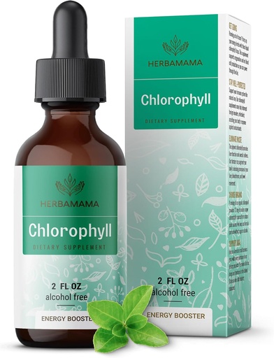 [BRSW2YALBYHBY3D2] HERBAMAMA Chlorophyll Liquid Drops - Vegan Chlorophyllin Extract for Detox & Cleanse - Non-GMO, Alcohol & Sugar-Free Antioxidant Supplement for Immune Support, 28-Day Supply