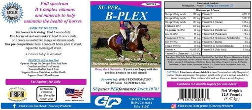 [BRSROHQOAQPQ43Y7] SU-PER B-Plex Powder Equine Vitaminas - Completo B-Complex Horse Vitamins and Minerals Suplemento - Hooves saludables, Células rojas de sangre, Polvo de calma de caballos - 12,5 libras, 6 Month Supply (180 días)