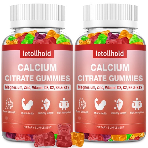 [BRSRAHT7OJ6B63LL] Calcium Citrate Gummies - 1200mg Calcium Gummies with Magnesium Zinc Vitamin D3,K2, B6, B12 for Bone, Muscle, Joints, Immune Support, High Absorption Calcium Supplements for Women & Men 2 Packs