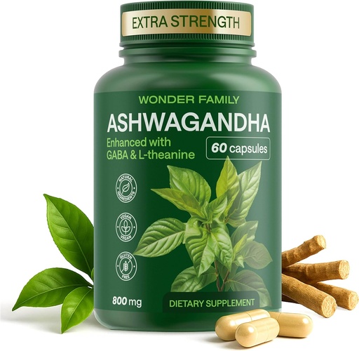 [BRSRAGD2OQNBGCTK] Ashwagandha Complex 800mg ar GABA, L-Teanīns & B6 – Adaptogenic Support for Calm, Focus & Mood – 60 kapsulas – Spēcīgāks nekā 600mg - Non-GMO, Gluten-free