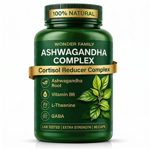 [BRSRAGD2OQNBGCTK] WONDER FAMILY Ashwagandha Complex Cortisol Reducer 800mg with GABA, L-Theanine & B6 – 400mg Ashwagandha per Day - Adaptogenic Support for Calm, Focus & Mood – 60 Capsules Lab-Tested