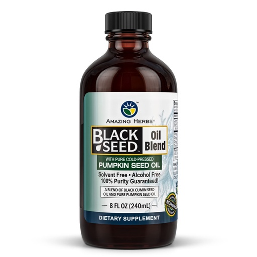 [BRSWIGT5OMIBEEDO] Amazing Herbs Black Seed and Pumpkin Seed Cold-Pressed Oil Blend - Gluten-Free, No Preservatives, High in Omega 3, 6, & 9, Improves Immune Respones & Promotes Digestive Health - 8 Fl Oz