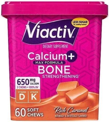 [BRSWIZQHOUHBKGD4] Viactiv Calcium +Vitamin D3 Supplement Soft Chews, Caramel, 60 Chews - Calcium Dietary Supplement for Bone Health