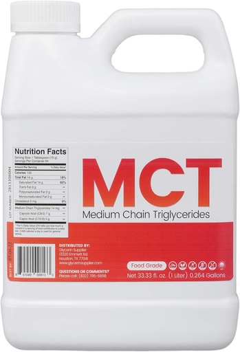 [BRSWGBL7BNYRQCDK] Glycerin Supplier MCT Oil - 1 Liter (33.33 Oz.) Food Grade - Non GMO - Halal - Vegan - Sustainable Palm Derived - for Tinctures, Sports Nutrition, Keto or Paleo Diet, Clean Energy