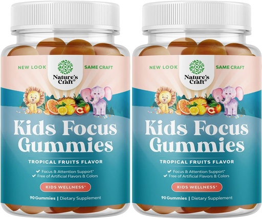 [BRSROZT2CUHRQ2A6] Děti Focus Gummies - Nootropics Brain Support Supplement for Kids with Green Tea Extract, B6 & B12 Vitamíny pro paměť a soustředění mozku - Žvýkací koule pro děti - 90 Počet - 2 Pack