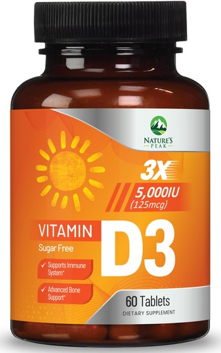 [BRSRAZTROZYAG234] Vitamin D3 5000iu (125 mcg) Per Serving - 3X Strength Immune Health Support Vitamin D Dietary Supplement for Bone, Teeth, Muscle - Vit D, Vegan, Gluten Free, Raspberry Flavor - 60 Chewable Tablets