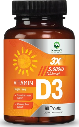 [BRSRAZTROZYAG234] Vitamina D3 5000iu (125 mcg) Apoio á saúde inmune - Alta Potência Vitamina D Suplemento dietético para ósos, dentes, músculo - VIT D da natureza, vegano, libre de glute, Raspberry Flavor - 60 Tablets Chewable