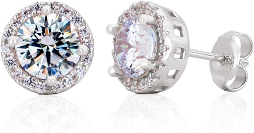 [BRSROGI5DEAWOAI2] Sterling Silver Handcrafted Zircon Gemstone Halo 9mm Stud Earrings