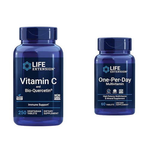 [BRSRAYYYBV4GY3LL] Life Extension Vitamin C & Quercetin Phytosome Plus Multivitamin with 25+ Vitamins, Minerals & Extracts - 250 Tablets, 60 Tablets