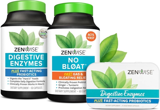 [BRSRMZYQBMPQEF3F] Zenwise Health Bliss Bundle Digestive Enzymes + No Bloat + Free Travel Tin - pre and Post Meal Digestive Routine with enzymes and probiotics for Digestion