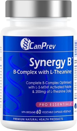 [BRSWIEIGCECRKHDA] CanPrev Synergy B Complex mit L-Theanine 60 Kapseln 30-Tage-Versorgung - Förderung der psychischen Entspannung, Verbesserung der Energie, kognitive Klarheit und Unterstützung Körper & Geist - Vegan, Non-GMO und Gluten-Free