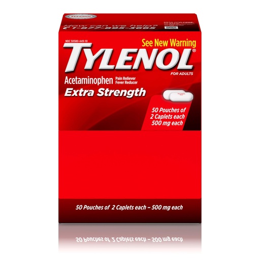 [BRSWIYD6OVYW2ALY] Tylenol Extra Strength Acetaminophen Caplets, 500 mg, Pain Relief & Fever Reducer for Headache, Backache, Toothache, Menstrual Cramps & Pain, Travel-Friendly Packaging, 2-Caplet Pouches, 50 Count