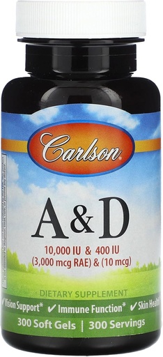 [BRSWIYILOAMWAFY3] Carlson Labs Vitamin A and D, 10000/400 IU, 300 Softgels