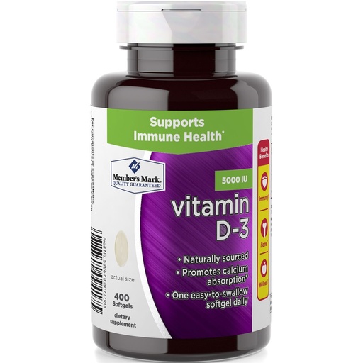 [BRSWKYICA4MBOYL2] Member's Mark Vitamin D-3 5000 IU Dietary Supplement (400 Count)