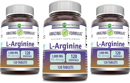 [BRSROHY7OV4AGFDV] Amazing Formulas L-Arginine Supplement | 1000 Mg Per Serving | Tablets | Amino Acid Supplement for Women & Men | Non-GMO | Gluten Free | Made in USA (120 Count | 3 Pack)