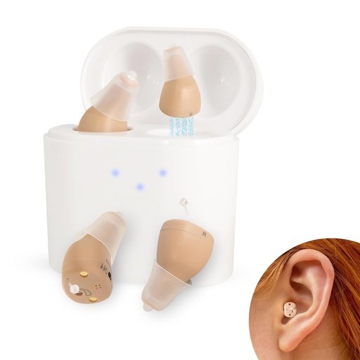 [BRSRAFLRB4FR6ADU] BEVI Hearing Aids for Adults Seniors with Charging Case, OTC Hearing Aids Rechargeable for Adults Seniors Rechargeable with Noise Cancelling, Invisible Hearing Aid Beige,1 Pair