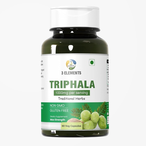[BRSROFL5ARYQKFD5] 3elements Triphala 1000mg I 60 Capsules for Daily Detoxifying, Cleansing, & Rejuvenating, Digestion & Colon Support, Immune System Support, Adaptogen, Nutrient Dense, Vegan, Gluten-Free