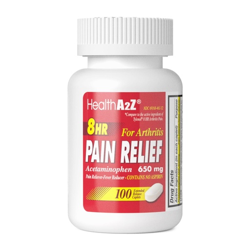 [BRSRAYL2CQOQIH3D] HealthA2Z® Pain Relief Extended Release | Acetaminophen 650mg | 8 Hours | Arthiritis Pain | Pain Reliever - Fever Reducer | Contains no Aspirin (100 Count)