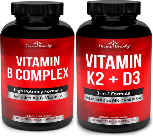 [BRSWYHT4A4JREYLX] Divine Bounty Super B Complex Vitamin & Vitamin K2 med D3 Bundle