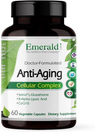 [BRSWIZYMBR6BCA3E] Emerald Labs Anti-Aging Cellular Complex - Supports Healthy Aging & Liver Health with Setria L-Glutathione, CoQ10, R-Alpha Lipoic Acid, Resveratrol & More - 60 Vegetable Capsules (30-Day Supply)