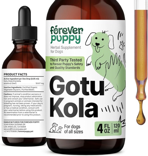 [BRSRAYAFDNYBOYL4] Forever Puppy Gotu Kola Drops for Dogs - Gotu Kola Extract " Centella Asiatica for Brain Health Support - Suplemento Nutricional Cerebro para perros de todas las razas " Sizes - 4 oz