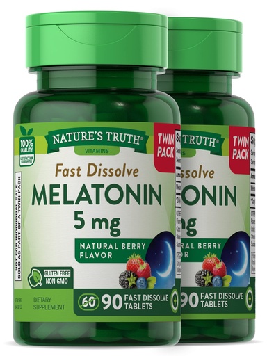 [BRSWGCT5AEGWEHTB] Nature's Truth Melatonin 5 mg | 180 Fast Dissolve Tablets (2 X 90 Twin Pack) | Natural Berry Flavor | Vegetarian, Non-GMO, Gluten Free Supplement