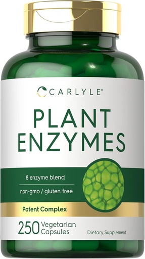 [BRSRMGDYOFYWY3DL] Carlyle Plant Enzymes with Protease, Papain, Lactase and Bromelain | 250 Capsules | Multi Enzyme Blend | Non-GMO & Gluten Free Supplement