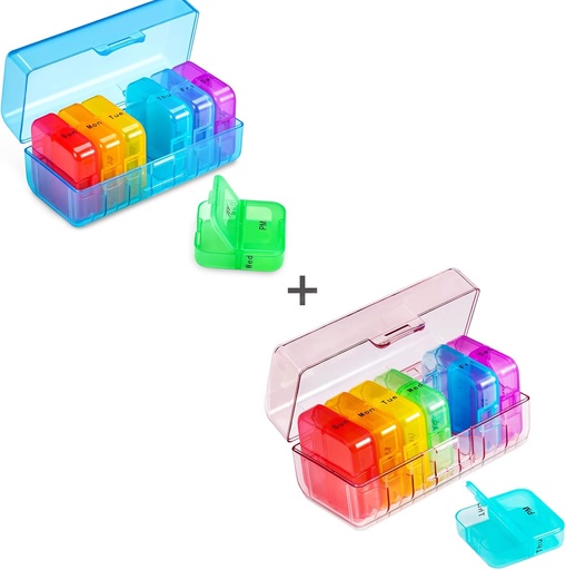 [BRSRMBINDMFGG2TH] Zoksi Weekly Pill Organizer 2 Times a Day, Rainbow 7 Day Am Pm Pill Box, Daily Am Pm Pill Organizer 7 Day, Portable Vitamin Pill Case, Weekly Pill Box for Fish Oils, Vitamin, Supplement (2 Pack)