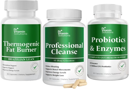 [BRSRAEL6AUDR4H3D] DR VITAMIN SOLUTIONS Thermogenic Fat Burner & Professional Detox Cleanse Bundle - 15 Day Cleanse for Weight Management, Gut Health, and Bloating Relief - 240 Caps