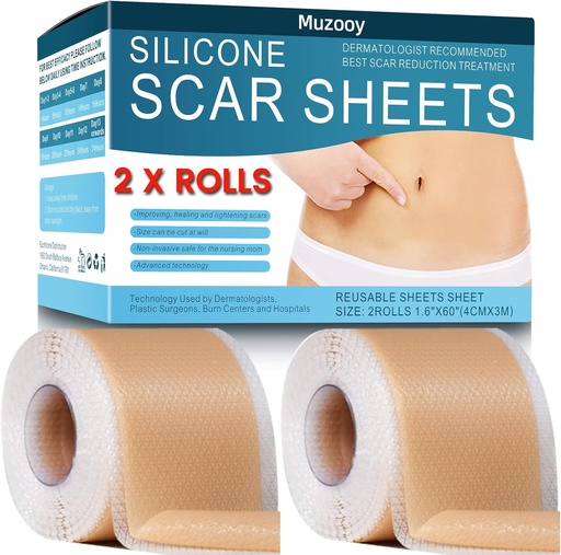 [BRSRMHQ3BYJWEEYV] Silicone Scar Sheets (2 Rolls), Medical Grade Silicone Scar Tape, Scar Removal Strips for Acne, Burn Scars C-Section & Keloid Surgery Scars Sheets Treatment Sheets - 8 Month Supply
