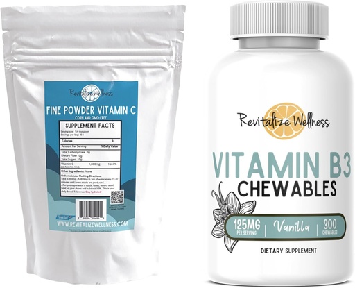 [BRSROBI7CUFW2DL3] Bundle | Fine Powder Vitamin C, 454 Servings, and Vitamin B3 Chewables (Vanilla), 300 Servings