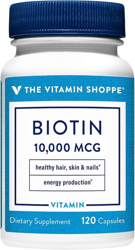 [BRSWG2TQAEDQECL5] Вітамін Shoppe Biotin 1,000MCG, Nutrient Metabolism Support for Здорове волосся, Здорові шкіри та сильні нігті, Енергетичне виробництво (120 капсули)