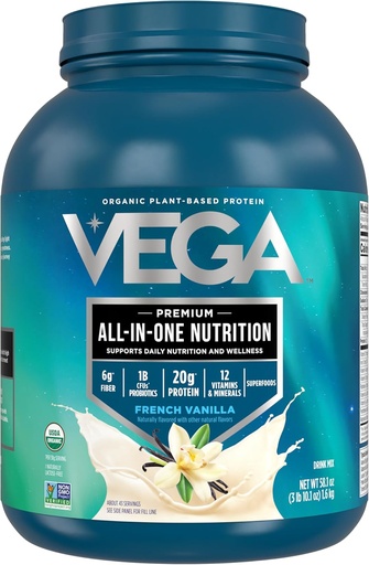 [BRSROFD7A4HGOA3A] Vega Organic All-in-One Vegan Protein Powder French Vanilla (43 Servings) Superfood Ingredients, Vitamins for Immunity Support, Keto Friendly, Pea Protein for Women & Men, 3.10lbs(Pack of 6)