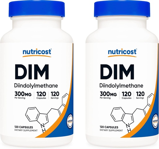 [BRSWKGQYCF4QMDTY] Nutricost DIM (Diindolylmethane) 300mg, BioPerine ilə 120 Kapsül (2 Şüşə)