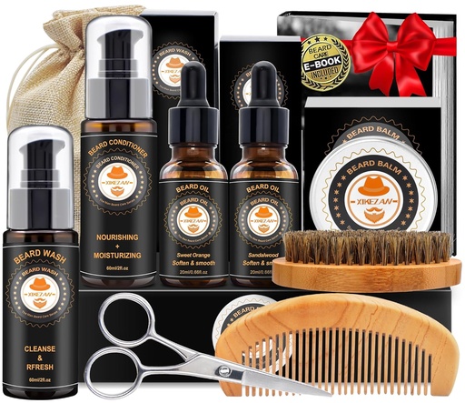 [BRSWG2QHOIGRMAAU] XIKEZAN Beard Kit for Men Grooming & Care w/Beard Conditioner, Wash, Oil, Balm, Brush, Comb,Birthday Fathers Valentines Gifts for Men Him Dad Husband Boyfriend Christmas Gifts Mens Stocking Stuffers