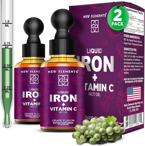 [BRSRA2YNAAMG2YIY] [2 𝐏𝐚𝐜𝐤] Liquid Iron Supplement with Vitamin C – 18mg Iron & 50mg Vitamin C for Anemia Support – Blood Builder Drops for Women & Men – Fast Absorption, Boosts Energy & Immunity – Vegan, Non-GMO