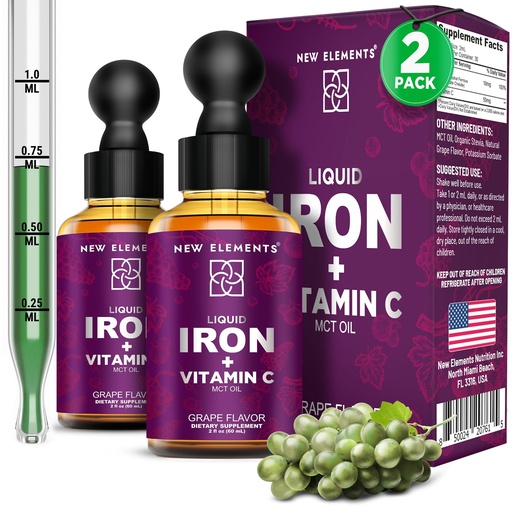 [BRSRA2YNAAMG2YIY] [2 𝐏𝐚𝐜𝐤] Liquid Iron Supplement with Vitamin C – 18mg Iron & 50mg Vitamin C for Anemia Support – Blood Builder Drops for Women & Men – Fast Absorption, Boosts Energy & Immunity – Vegan, Non-GMO