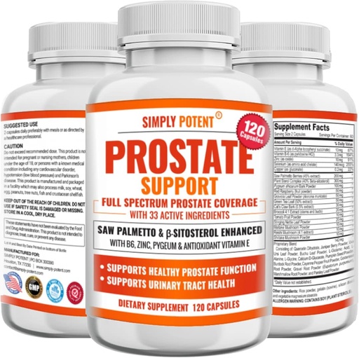 [BRSW2ZYRAQIGYDL7] Prostate Supplements for Men (120 Capsules), Saw Palmetto Prostate Health Support - 33 Vitamins & Herbs - Beta Sitosterol Plus B6, Selenium & Zinc for Healthy Urination Frequency & Flow & Proper Sleep